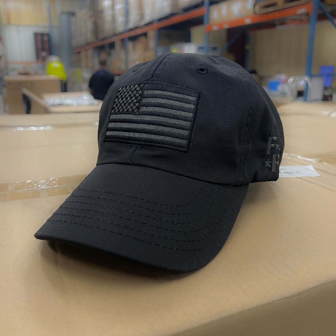 Murdered Out Black Ripstop Full Fabric American Flag Range Hat