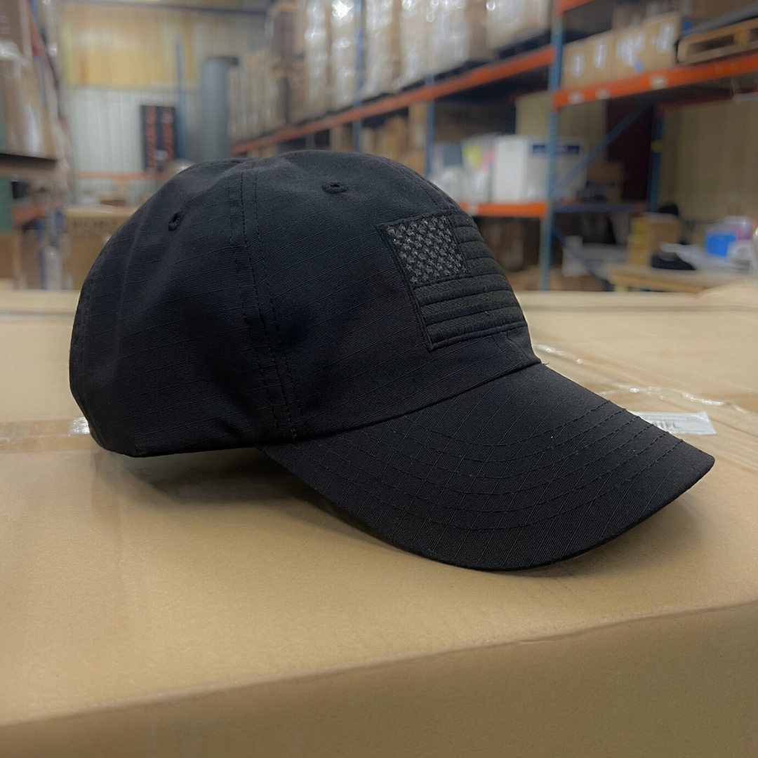 Murdered Out Black Ripstop Full Fabric American Flag Range Hat