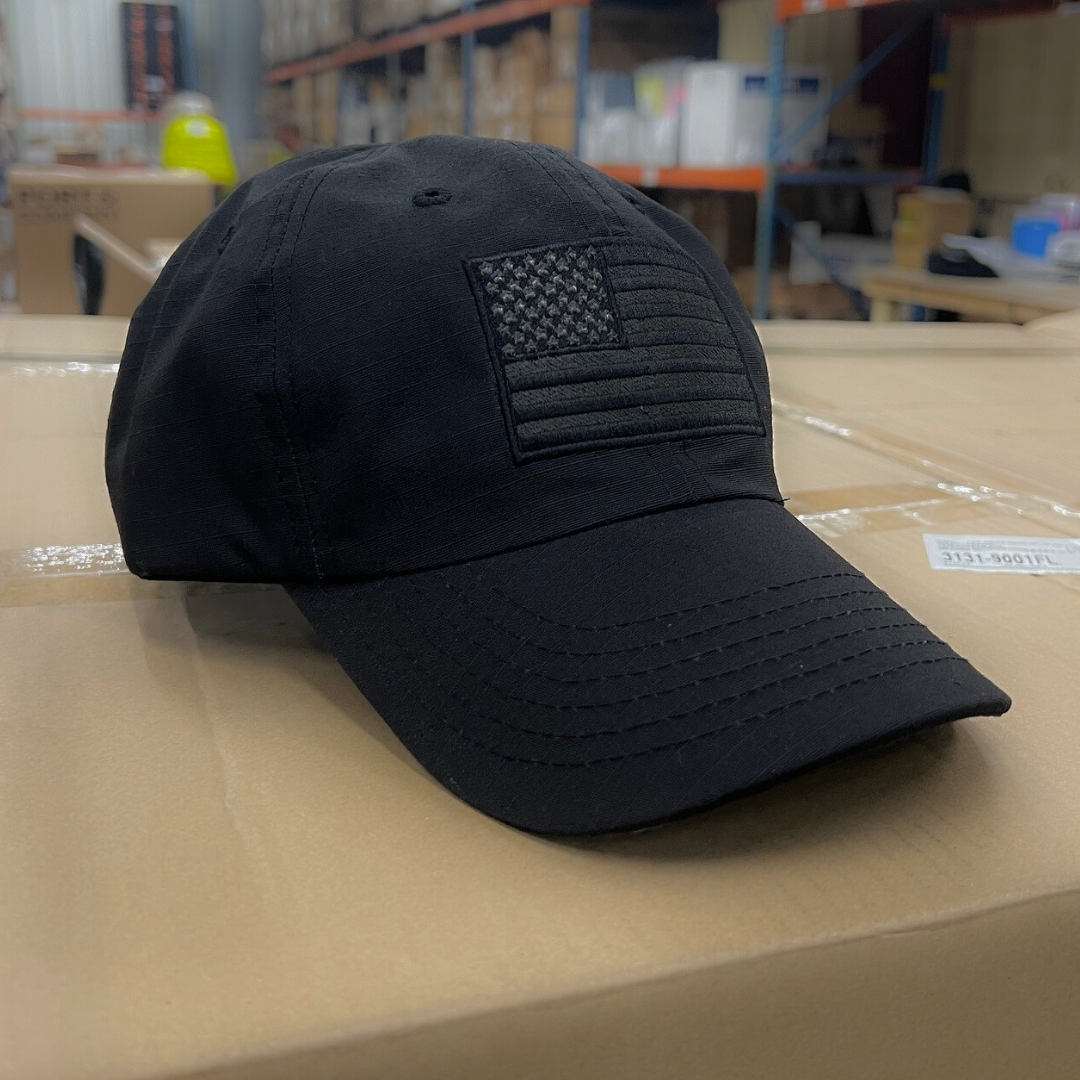 Murdered Out Black Ripstop Full Fabric American Flag Range Hat