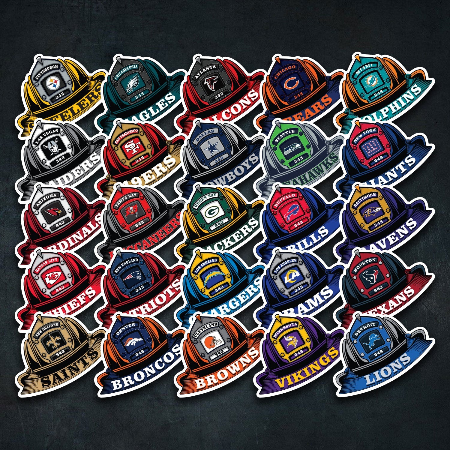 NFL Fire Helmet Stickers - 3 Pack