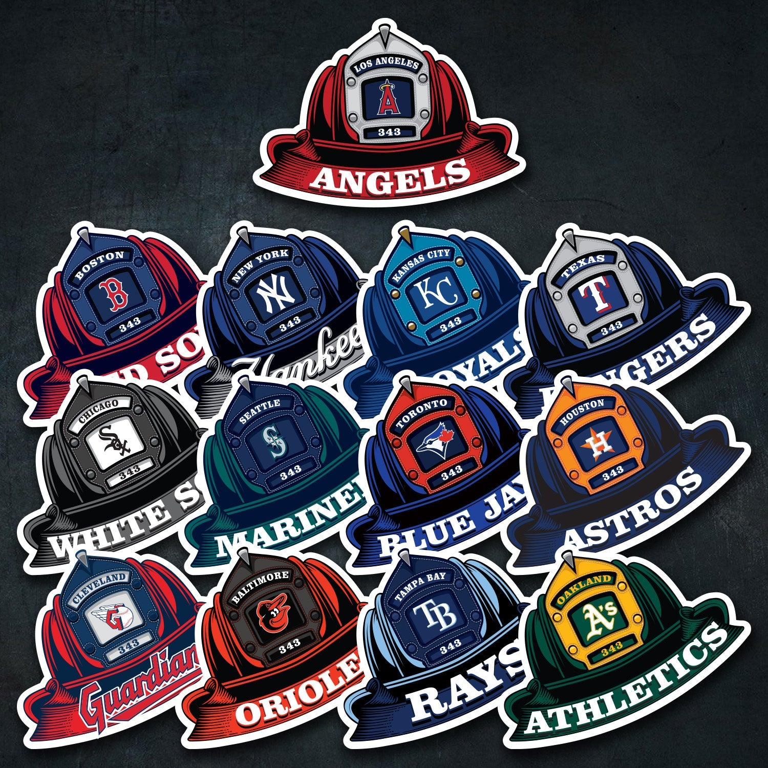 MLB (AL) Fire Helmet Stickers - 3 Pack