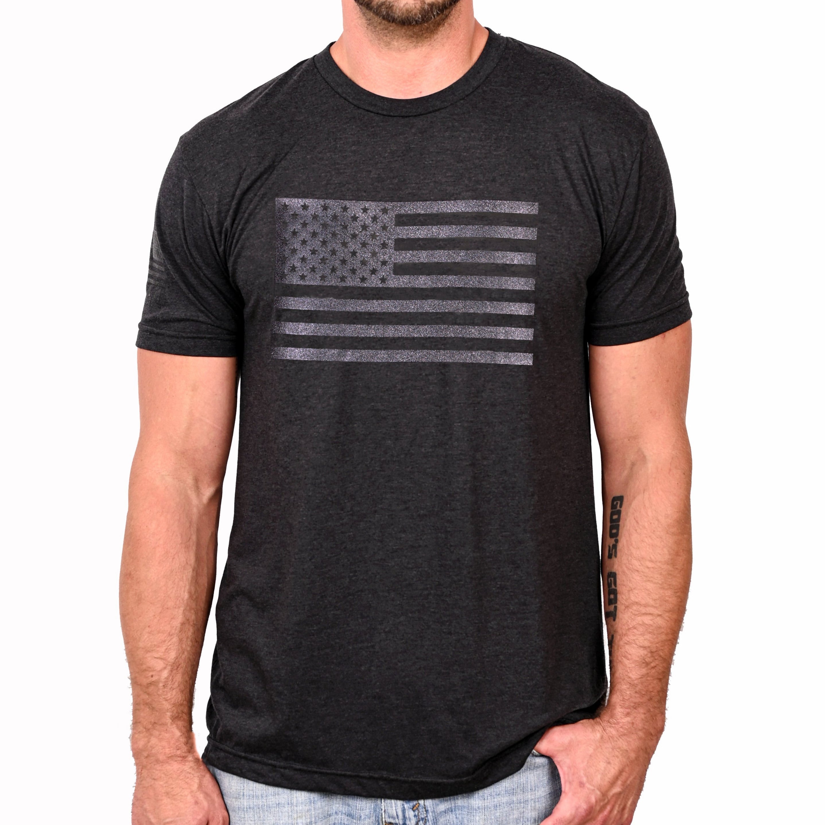 Men's Murdered Out American Flag Patriotic T-Shirt - 0