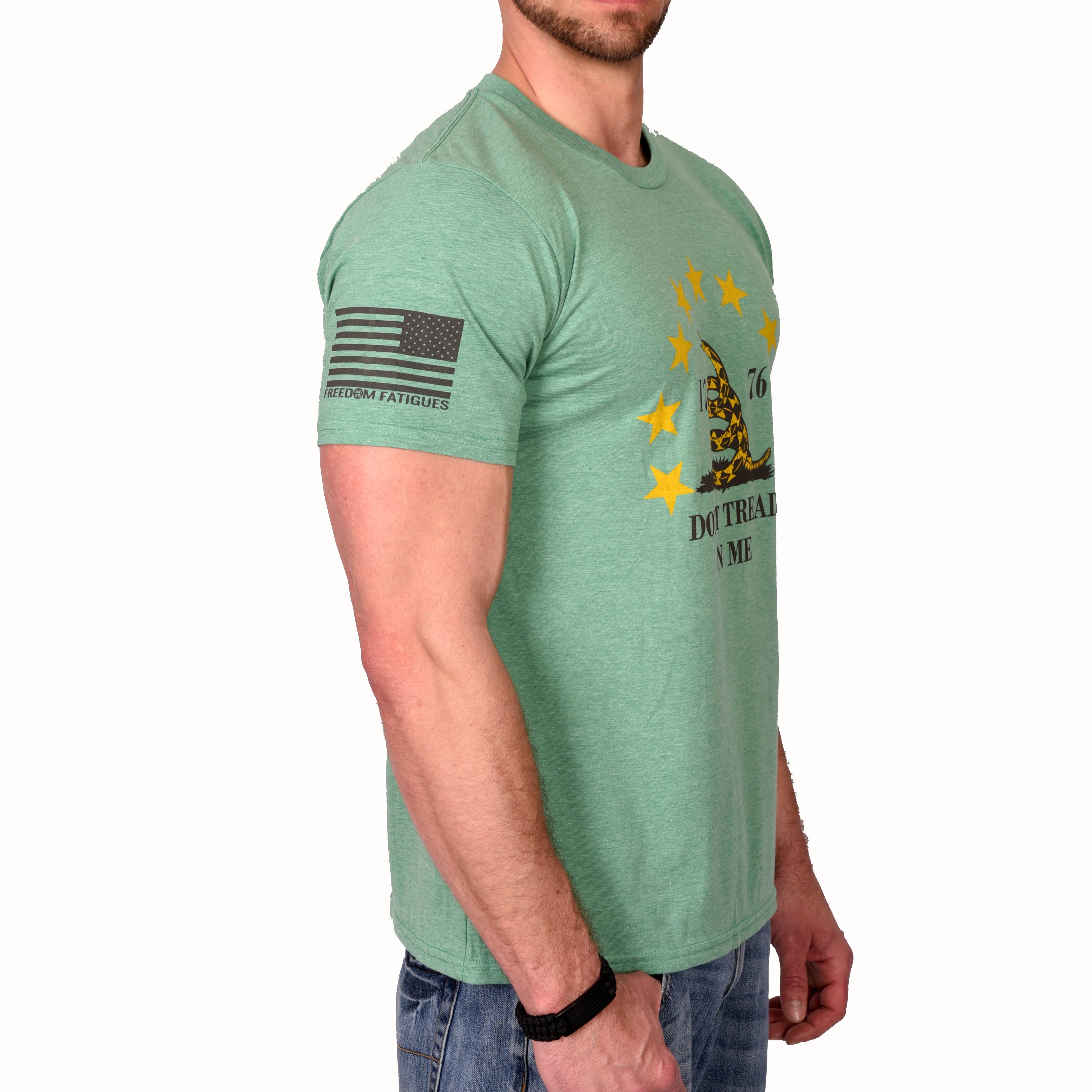 Men's Don't Tread On Me Patriotic T-Shirt (Heather Green)