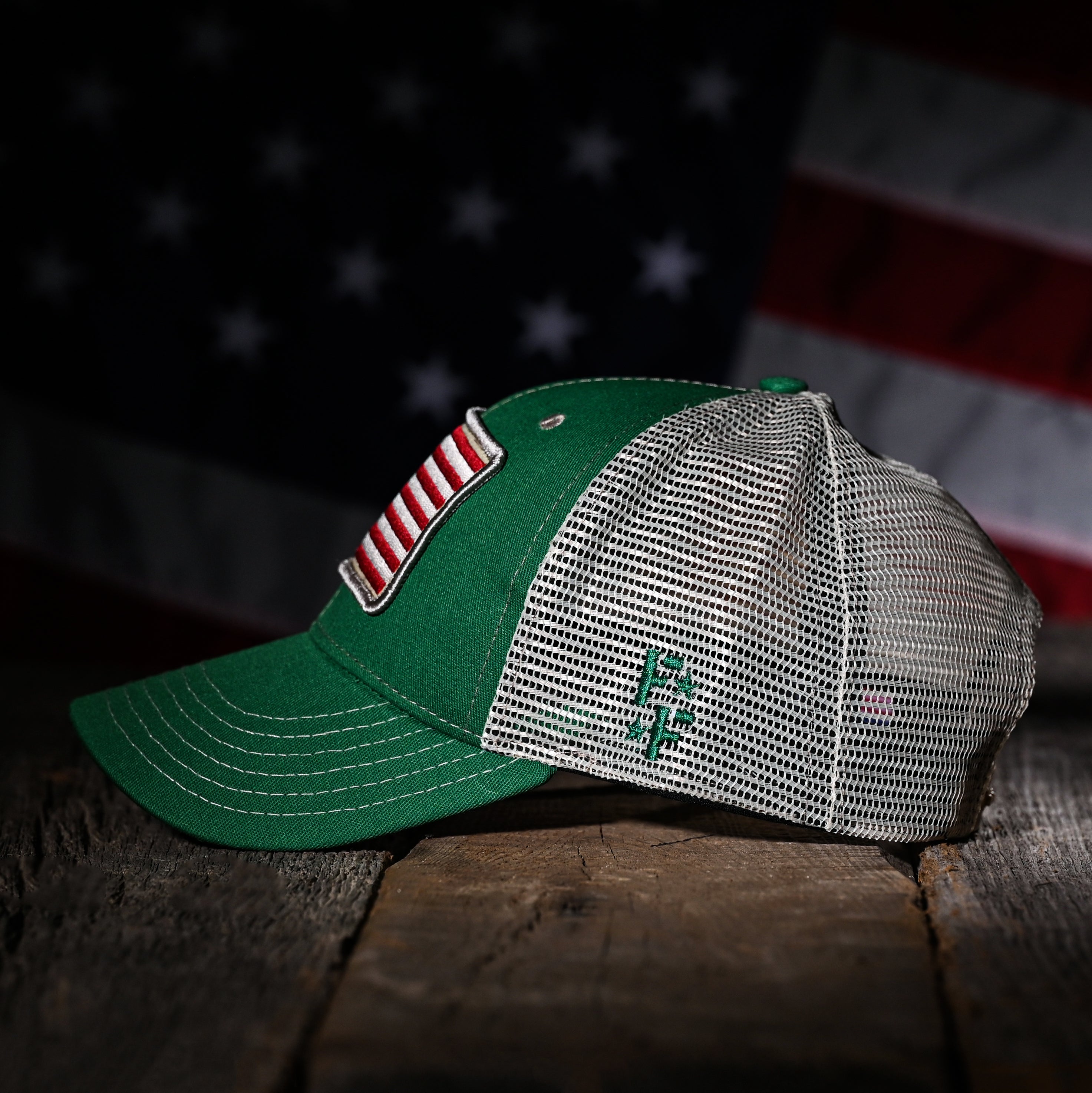 Betsy Ross Flag Patch Trucker Hat (Kelly Green) - 0