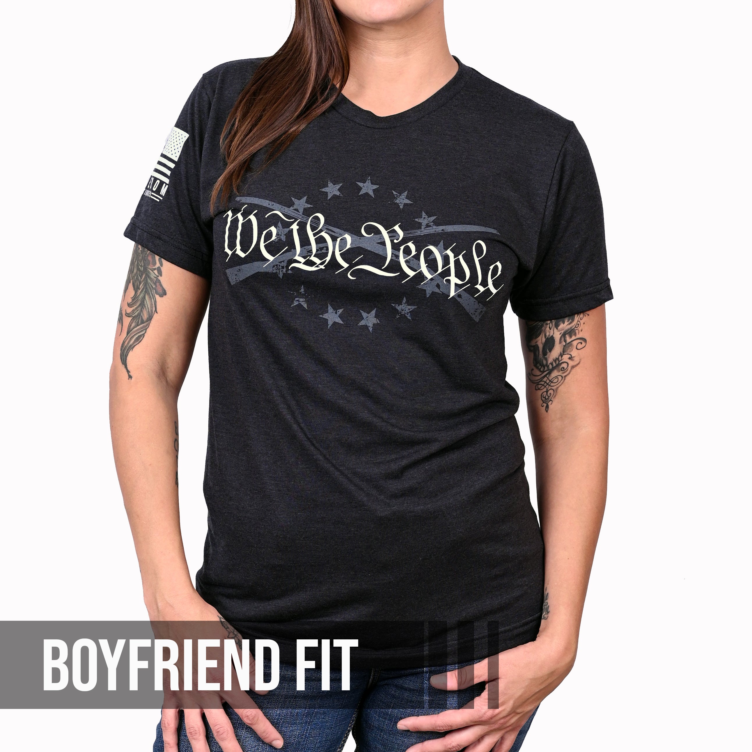 Women's We the People Boyfriend Fit Patriotic T-Shirt - Heather black