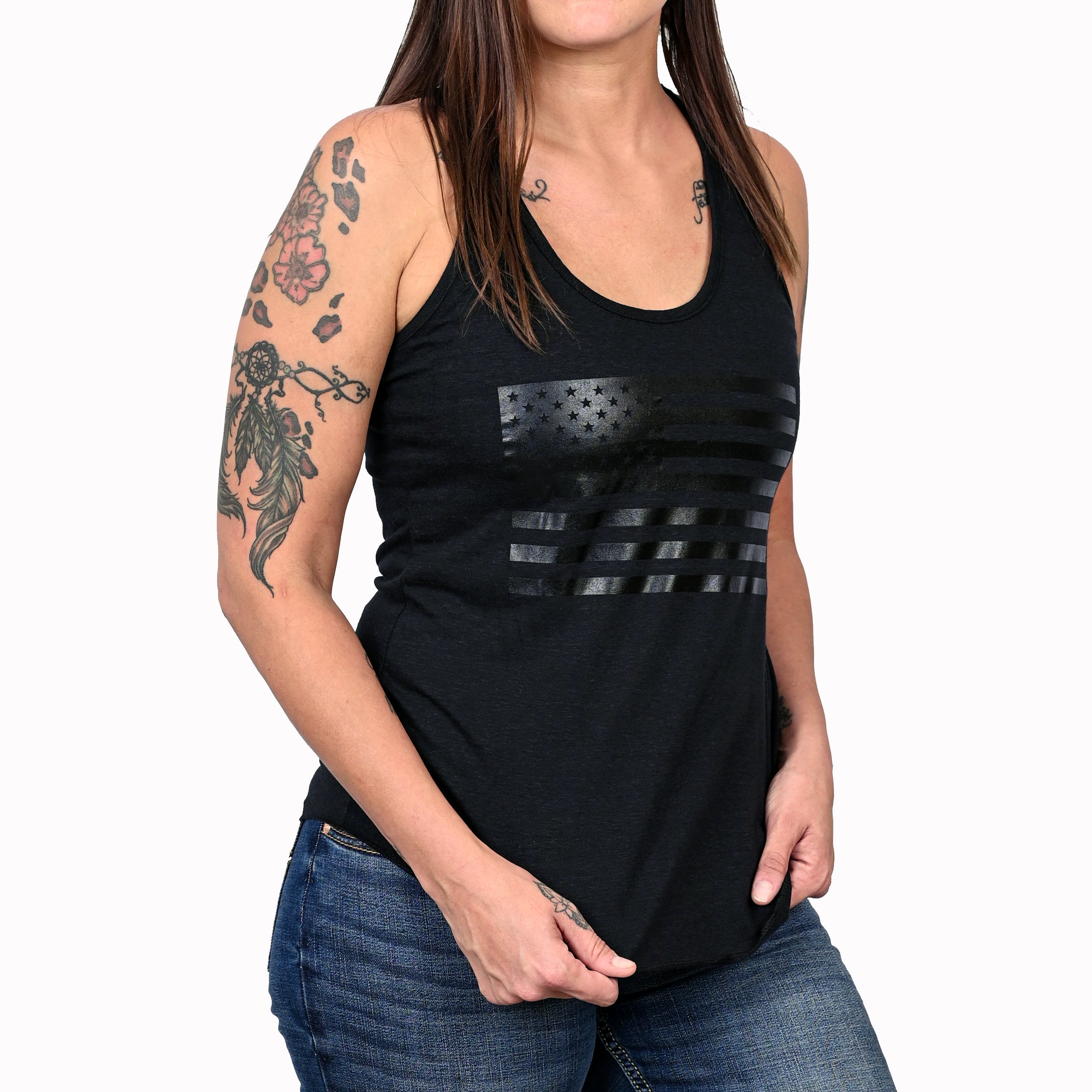 Women's Murdered Out American Flag Tank Top - 0