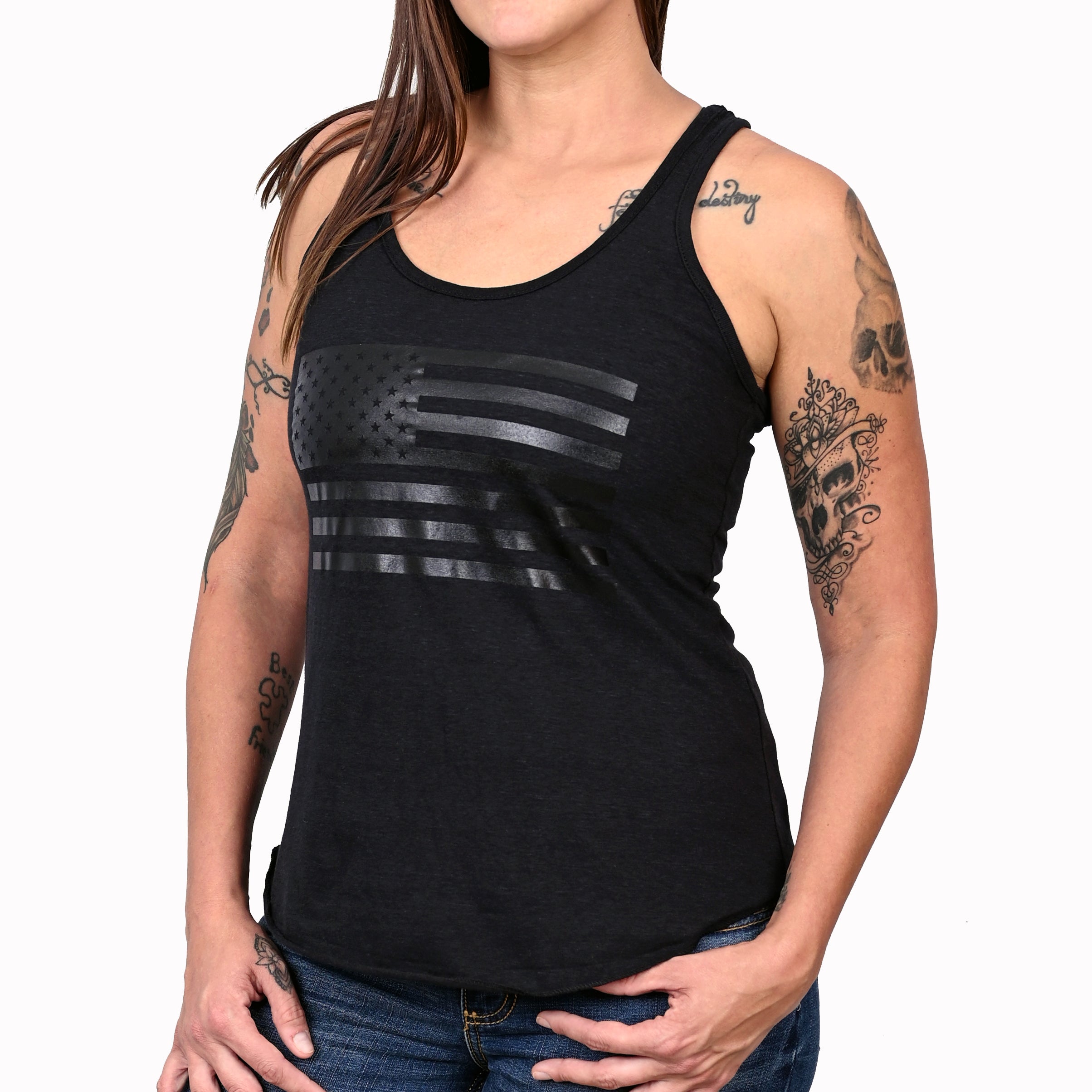 Women's Murdered Out American Flag Tank Top