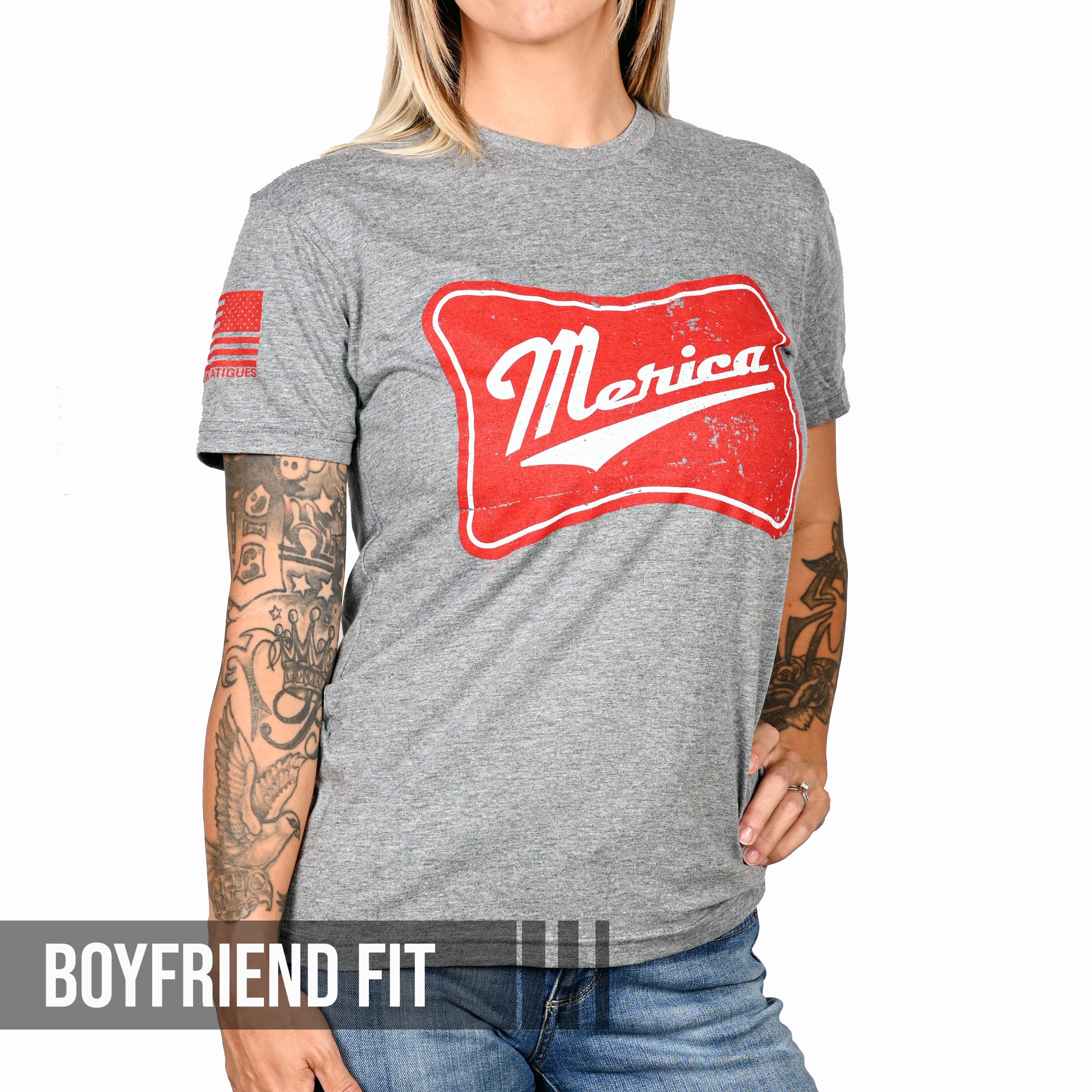 Women's 'Merica Patriotic Boyfriend Fit T-Shirt - 0