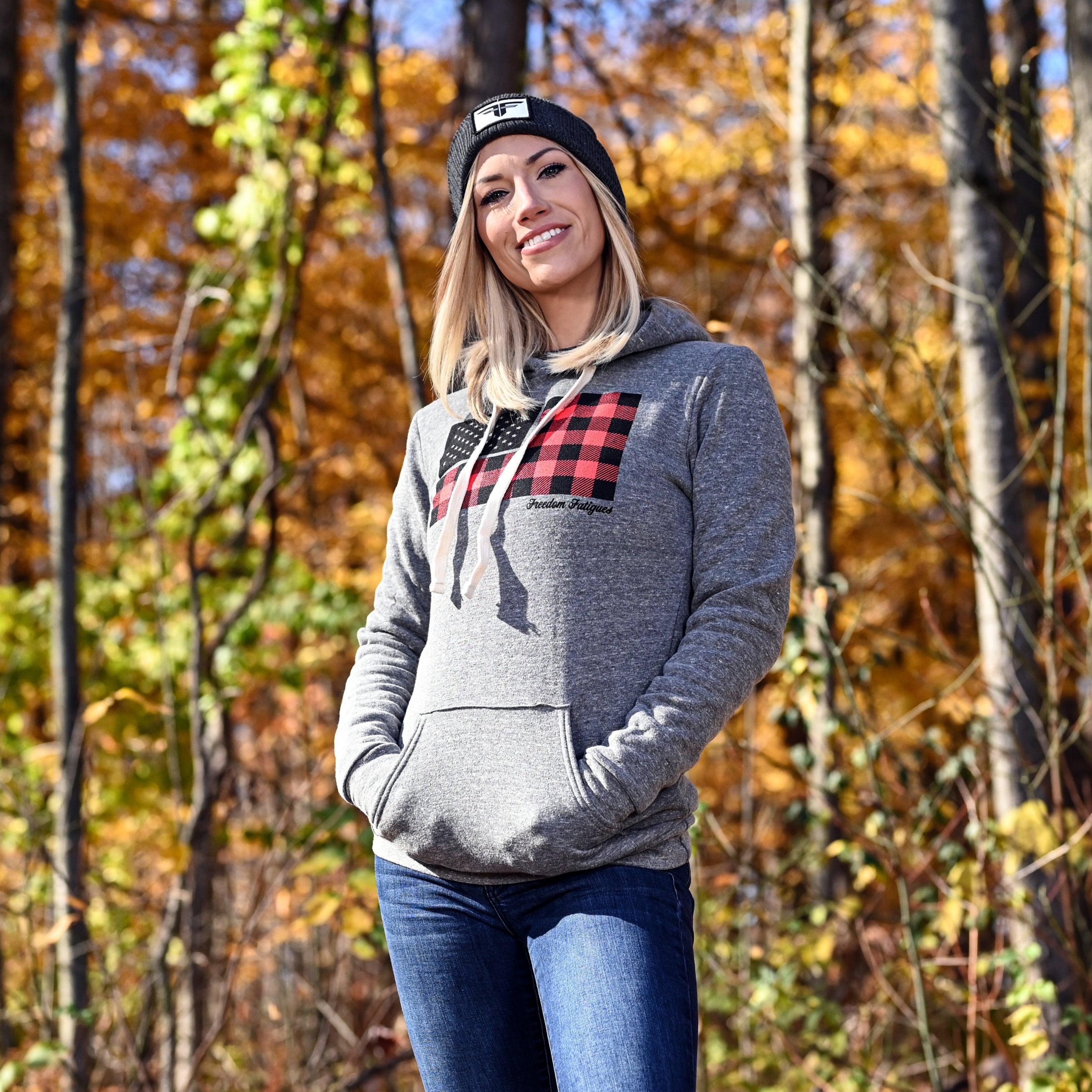 Women's Buffalo Plaid American Flag Hoodie - 0