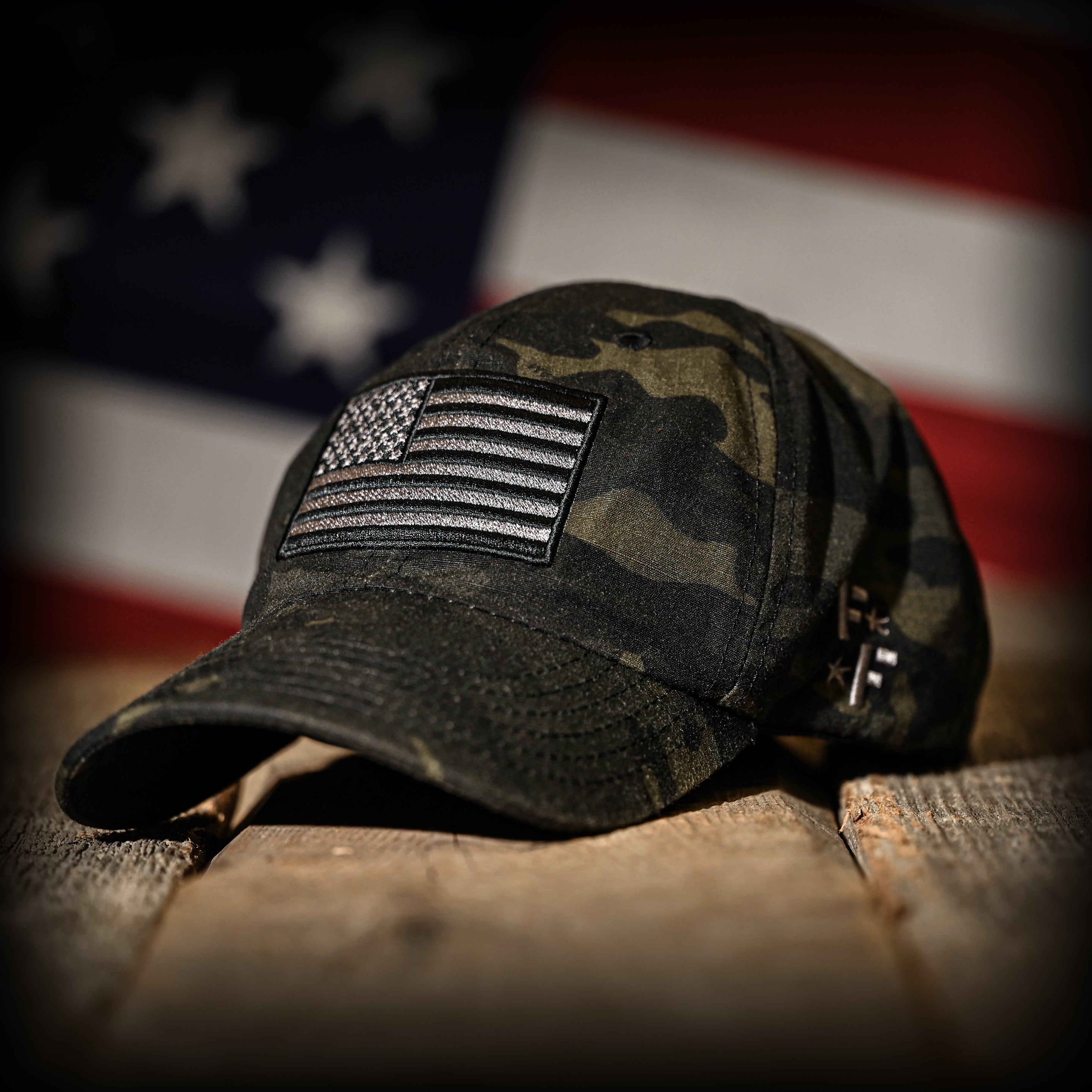 Black Multicam Full Fabric American Flag Range Hat