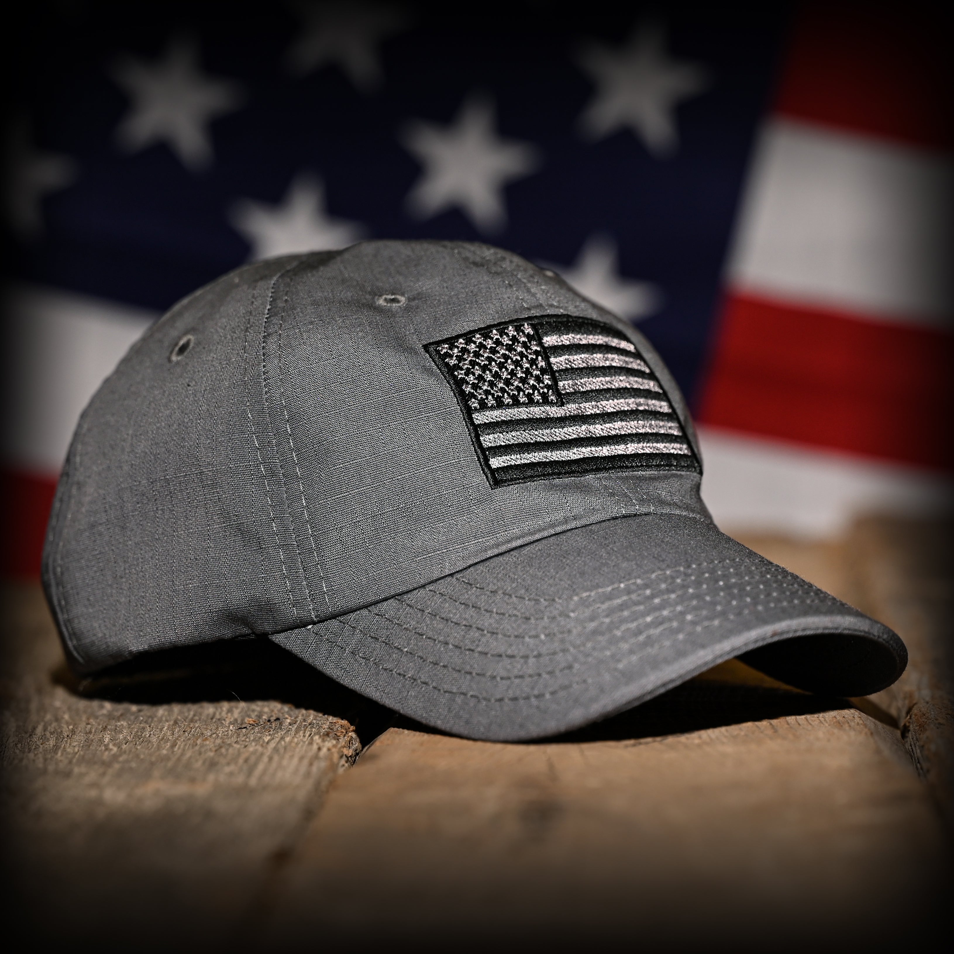 Wolf Grey Full Fabric American Flag Range Hat - 0