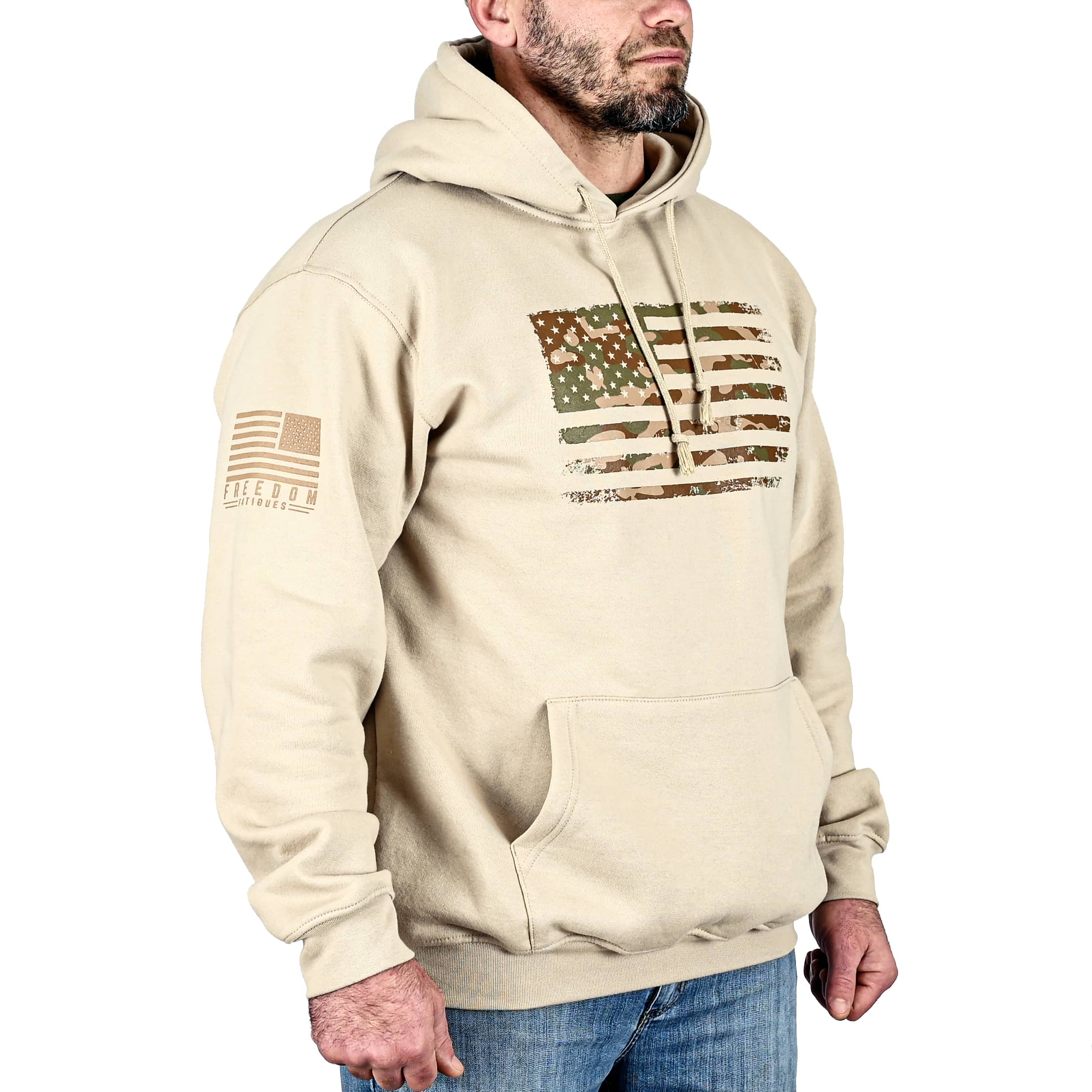 Men's Heavyweight Oversized Arid Camo Flag Hoodie (Sand) - 0