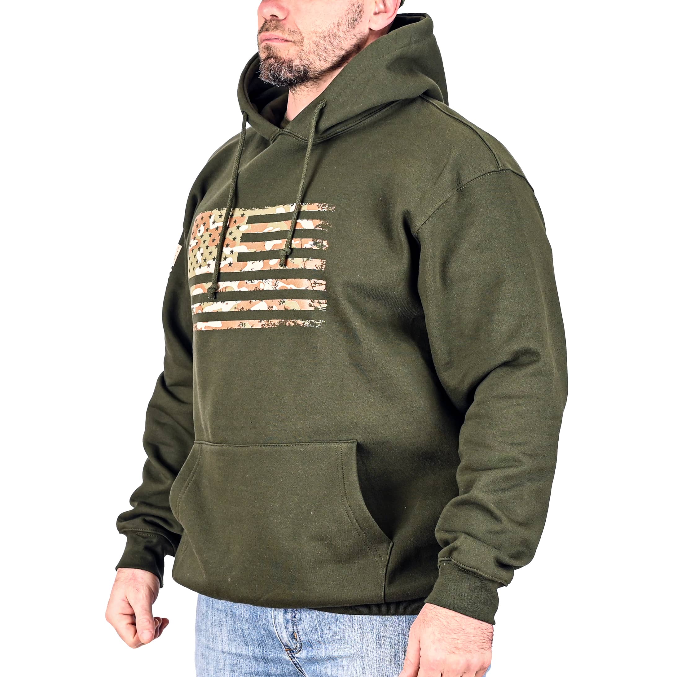 Men's Heavyweight Oversized Arid Camo Flag Hoodie (OD Green) - 0