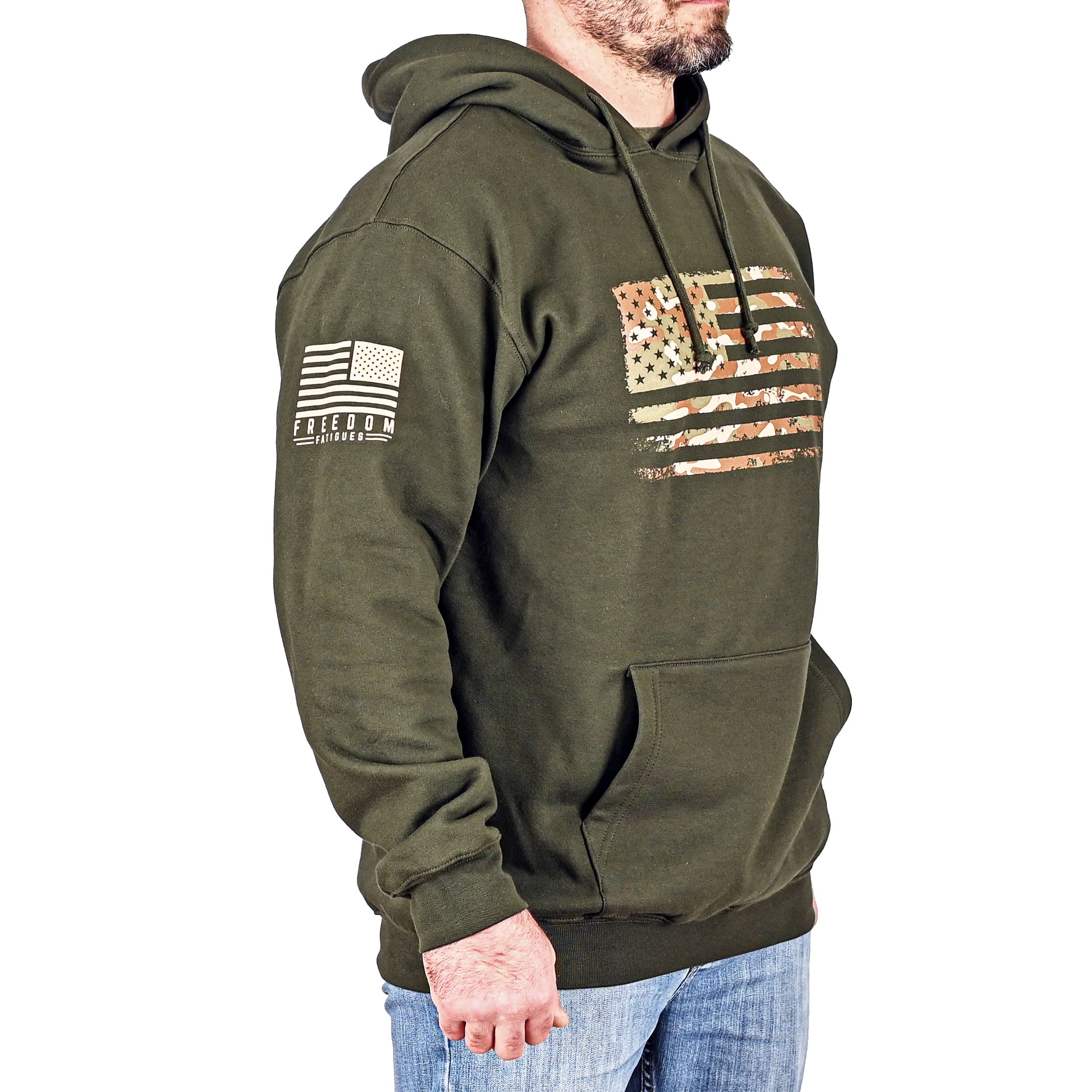 Men's Heavyweight Oversized Arid Camo Flag Hoodie (OD Green)