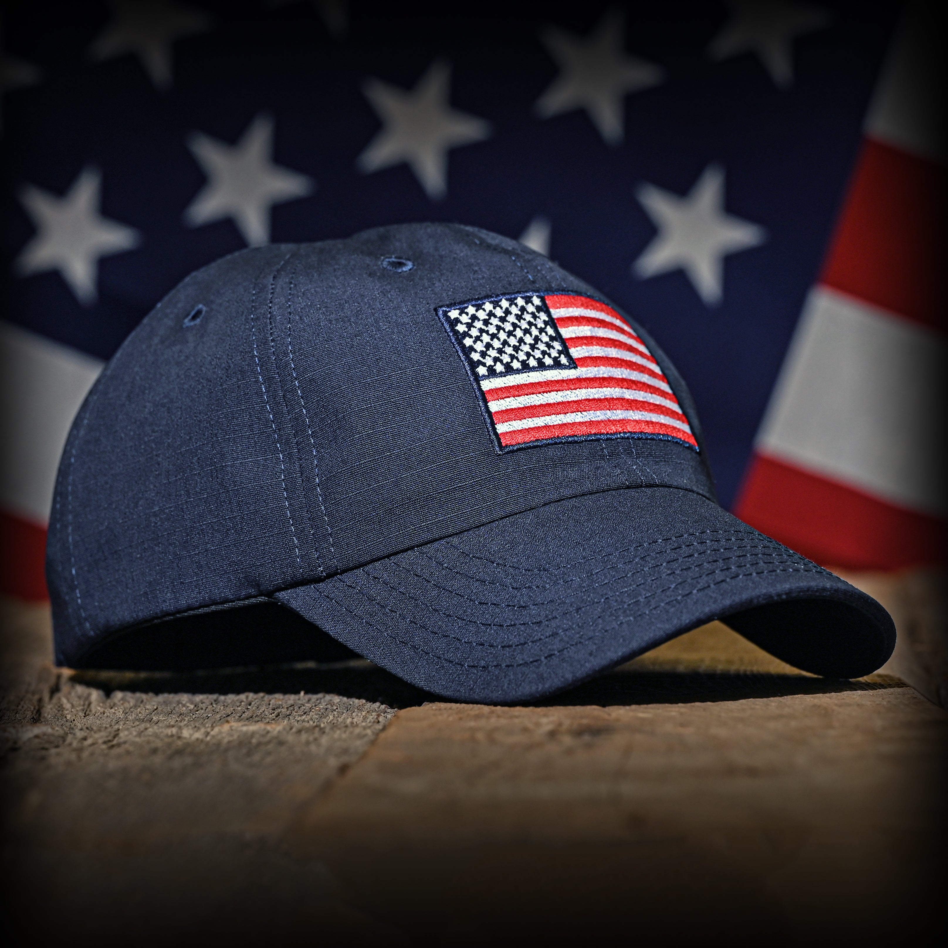 Navy Ripstop Full Fabric American Flag Range Hat - 0