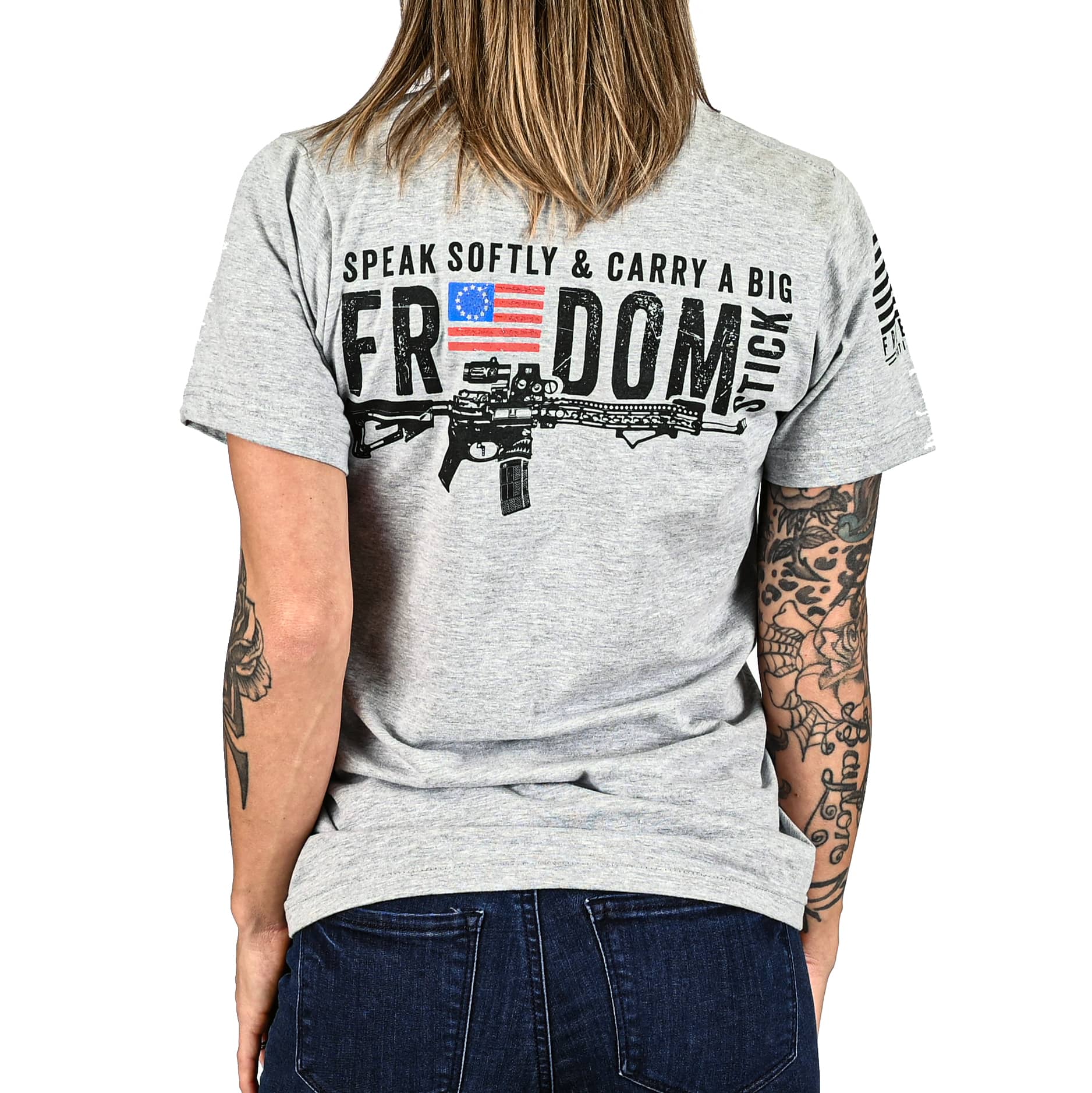 Women's Freedom Stick Patriotic 2A Boyfriend Fit T-Shirt - 0