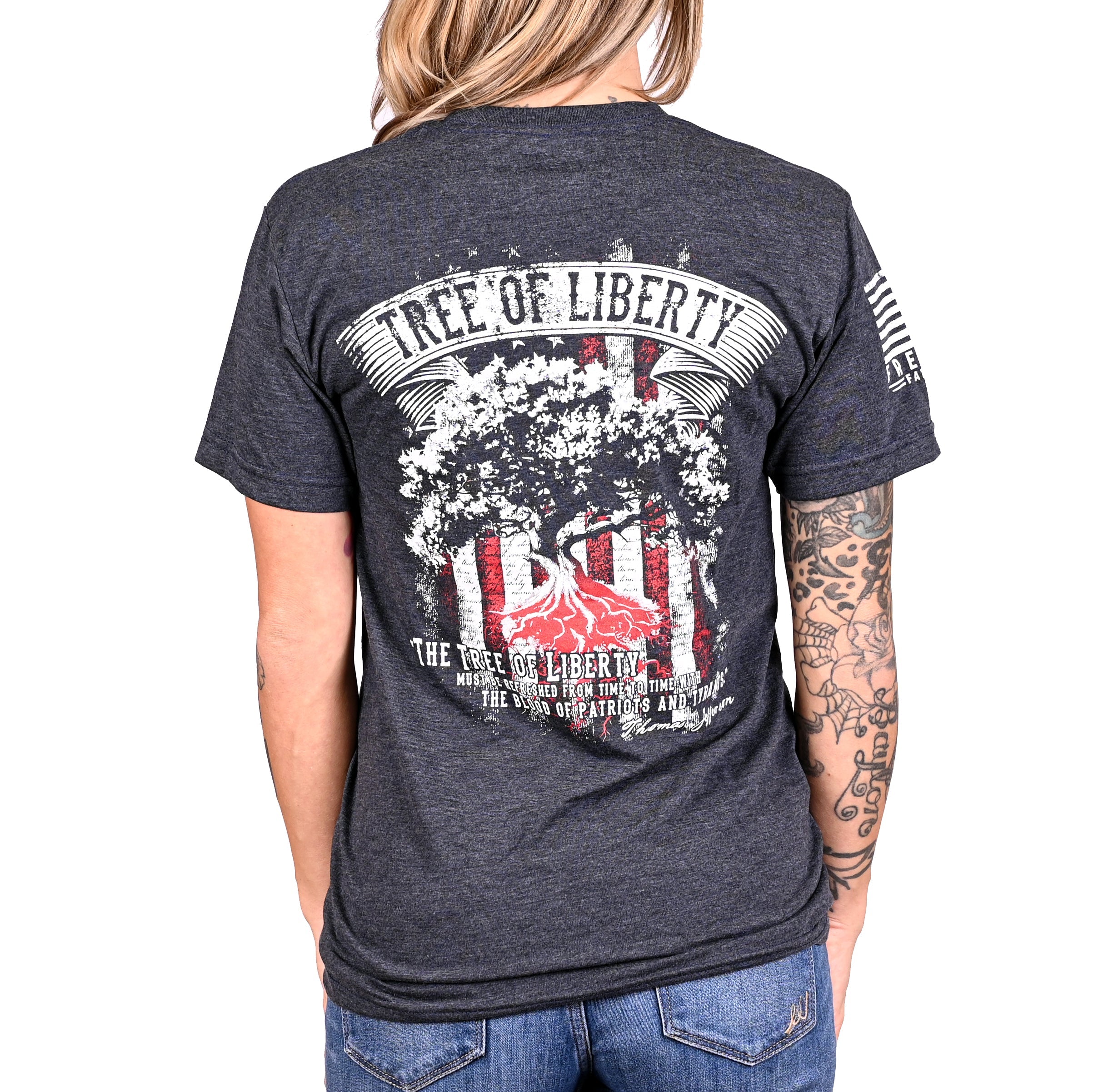 Women's Boyfriend Fit Tree of Liberty Patriotic Tshirt - 0