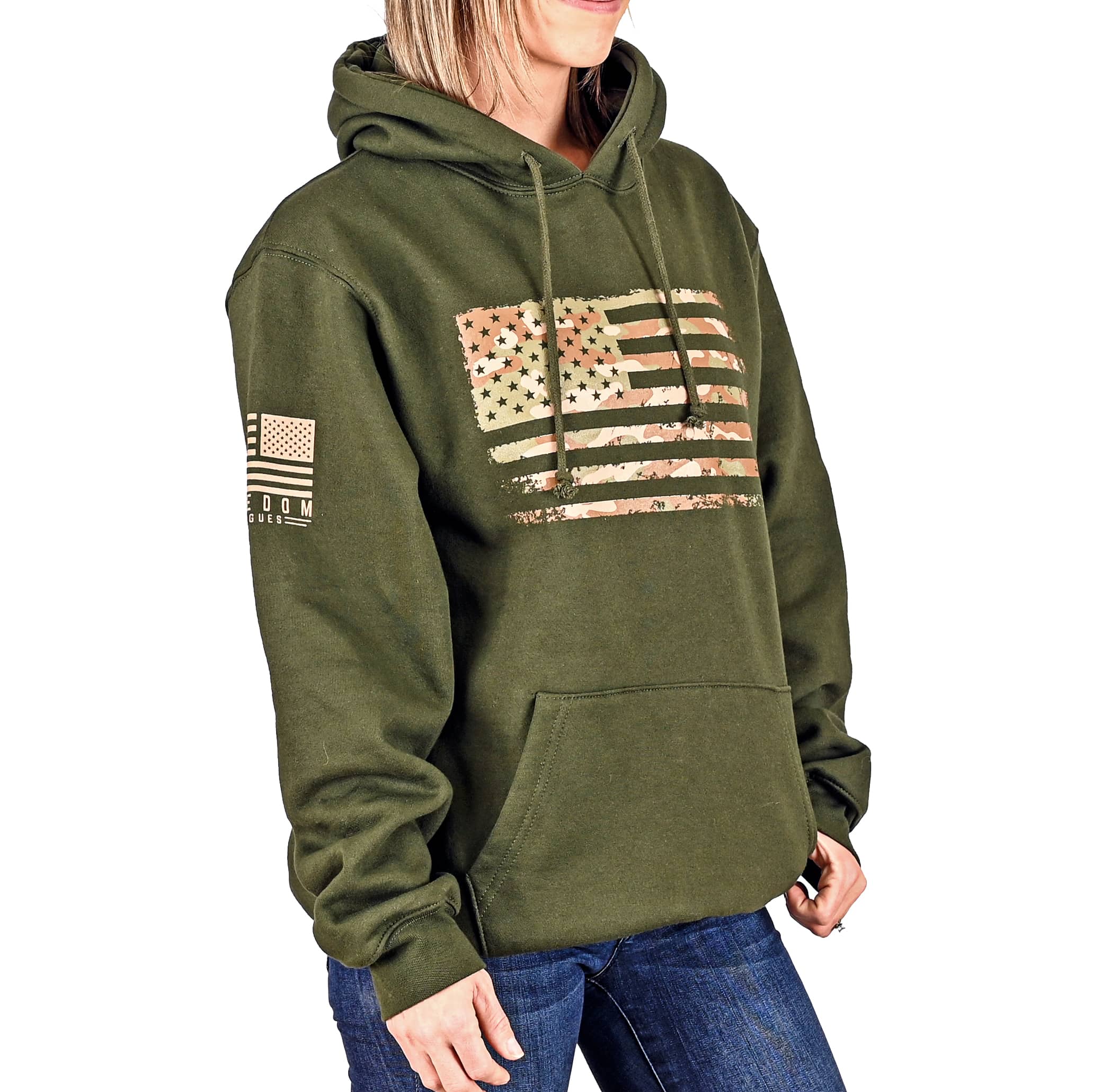 Women's Heavyweight Oversized Arid Camo Flag Hoodie (OD Green) - 0