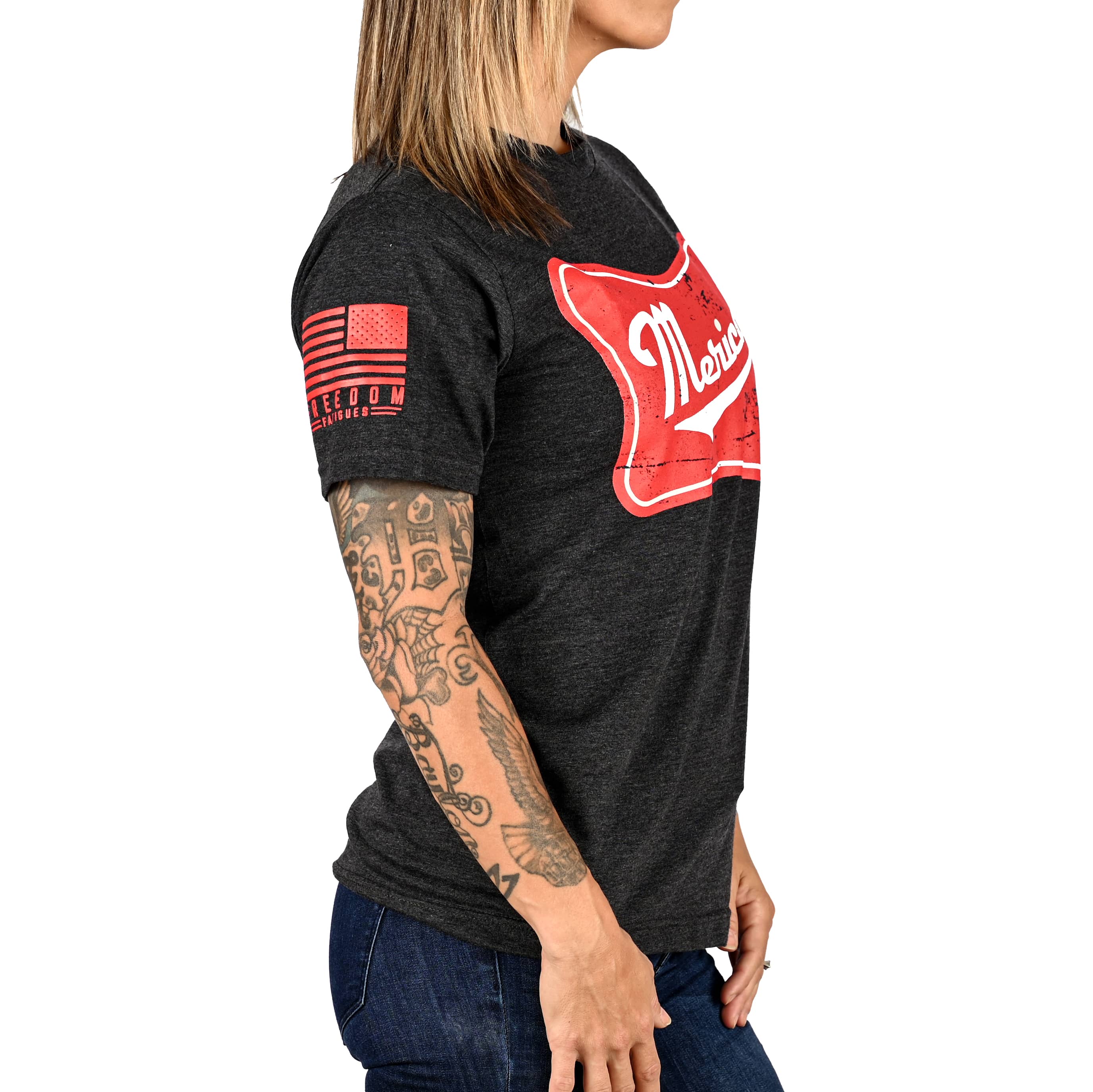 Women's 'Merica Patriotic Boyfriend Fit T-Shirt - Heather Charcoal