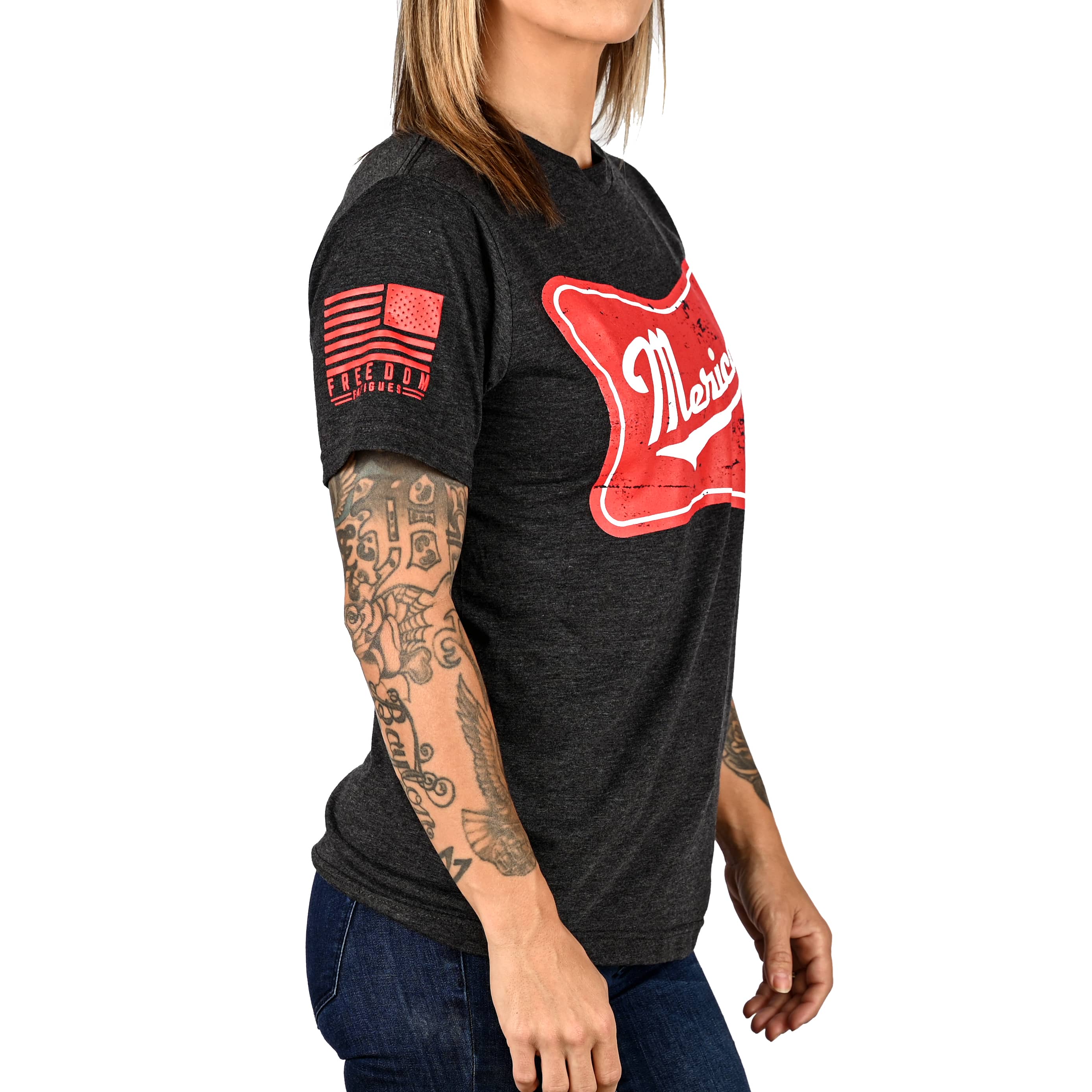 Women's 'Merica Patriotic Boyfriend Fit T-Shirt - Heather Charcoal