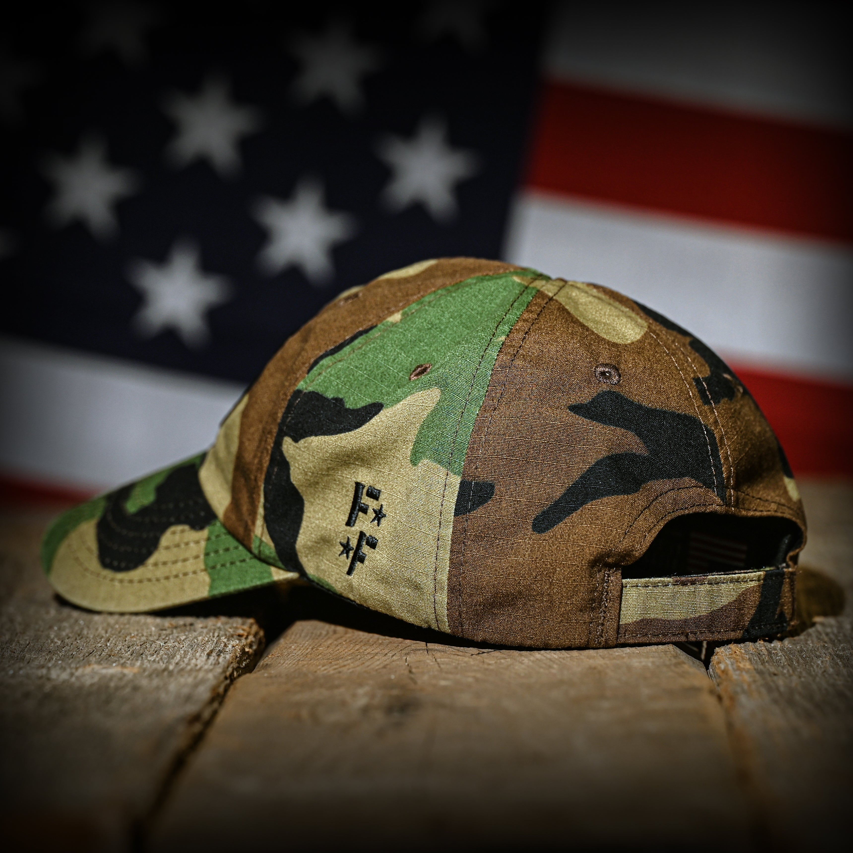 Woodland Camo Full Fabric American Flag Range Hat