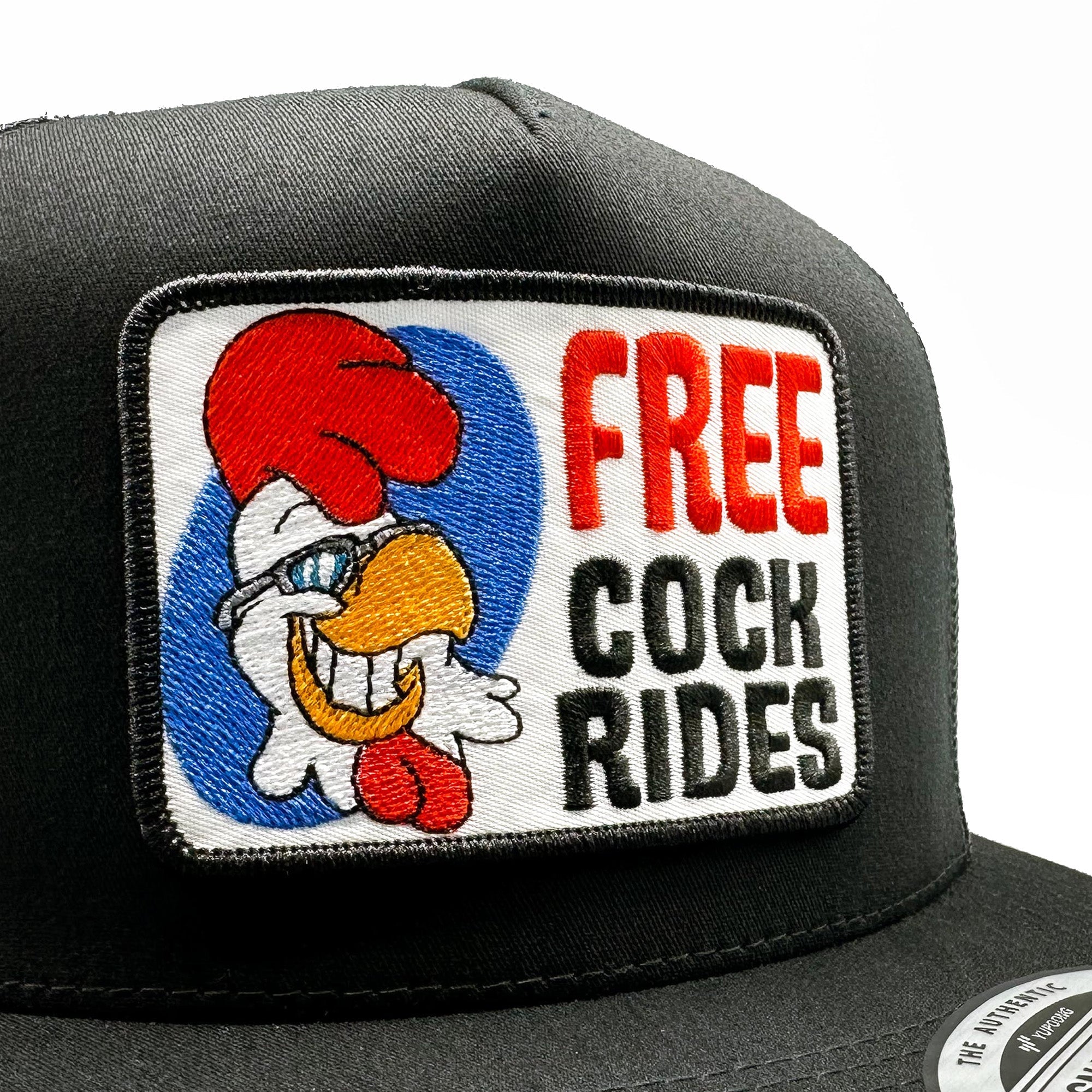 Free Cock Rides Funny Retro Trucker Hat - 0