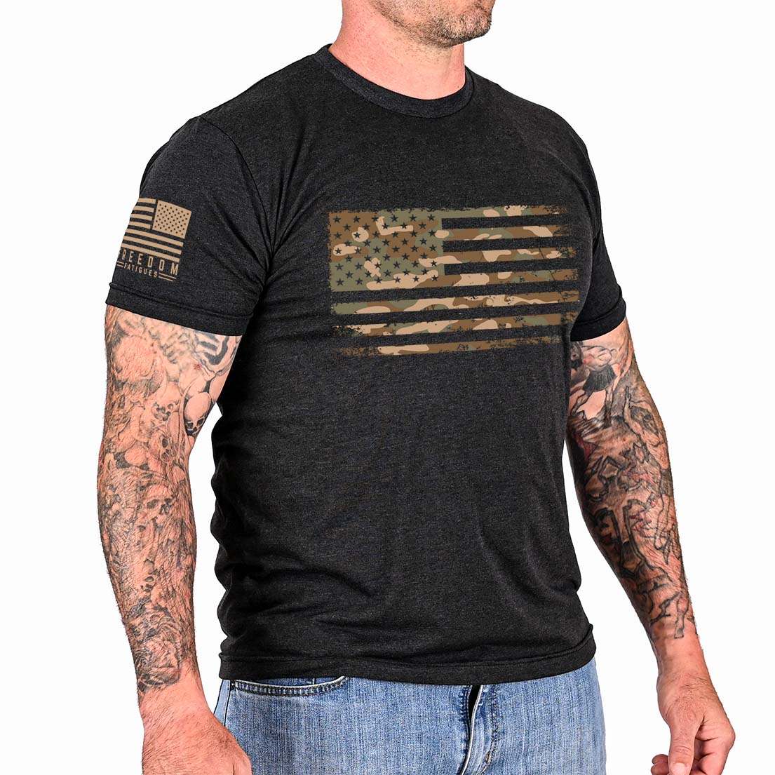 Men's Camo American Flag Patriotic T-Shirt